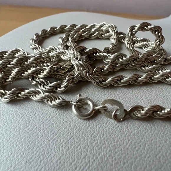 LONG SOLID ROPE CHAIN NECKLACE 925 STERLING SILVER THICK, HEAVY, WELL MADE 23